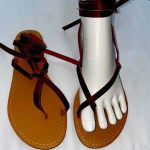 Brown tie up gladiator sandal